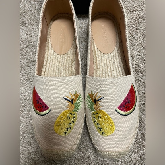NEW JCREW Canvas espadrilles with embroidered fruits Sz 9Sundried Linen H9793. - Picture 3 of 9